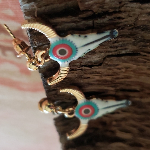 Longhorn Bull Earrings Western Earrings Cowgirl Earrings Aretes Vaqueros Rodeo - Picture 6 of 10